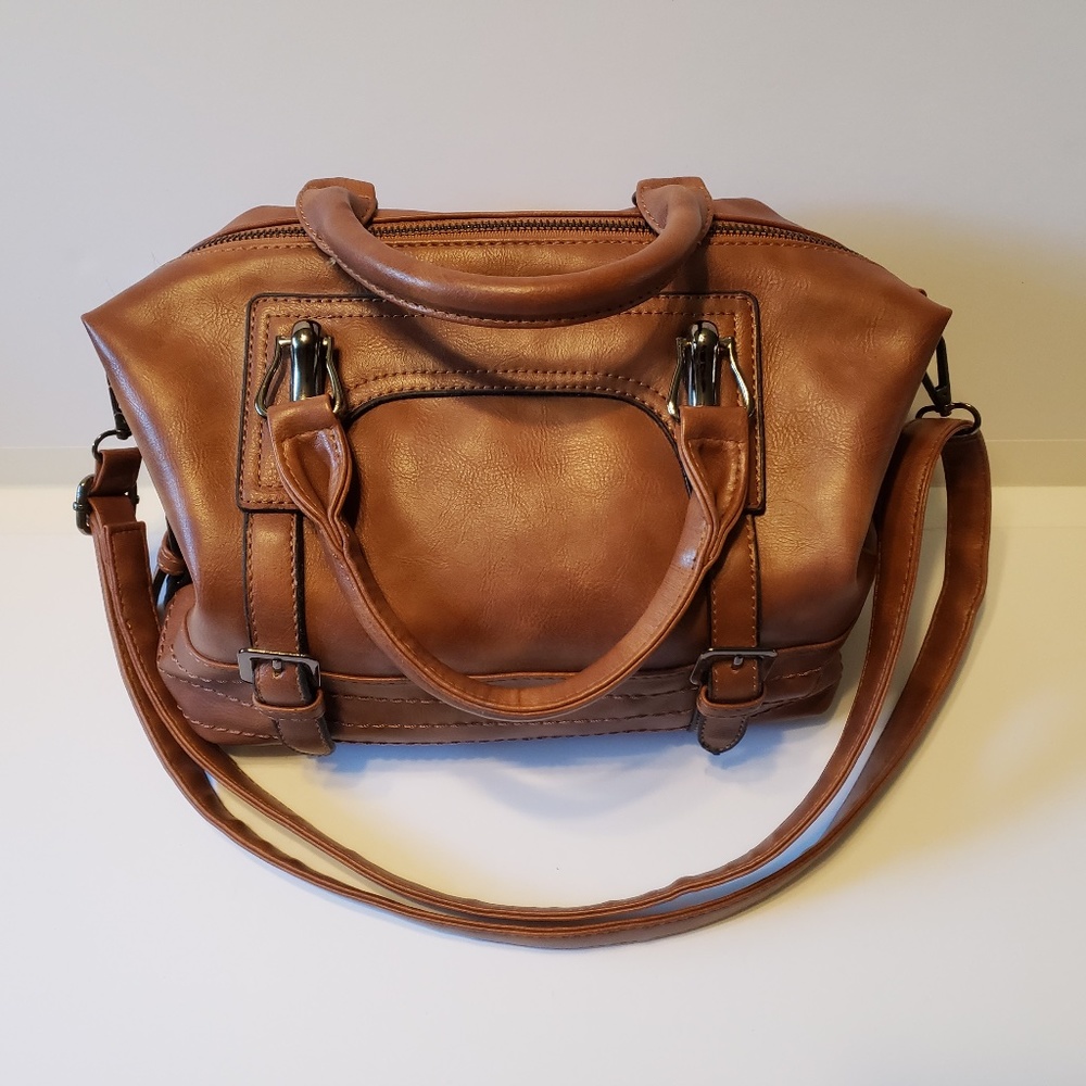 Womens Shoulder Strap, Crossbody ,Tan Faux Leather Handbag